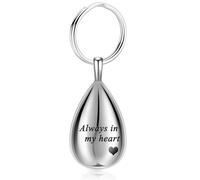 AIWENXI Cremation Key Ring for Ashes for Pets Always in My Heart Urn Locket Cremation Jewellery Tear Drop Memorial Stone Keepsake Keyring