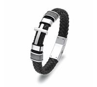 AIWENXI Cross Cremation Bracelet Jewellery Leather Bracelet Urn Bracelet for Ashes Stainless Steel Memorial Keepsake Pet Ash Holder Jewellery for Men Women, 1.57, No gemstone