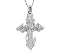 AIWENXI Cross Cremation Jewellery Fishhook Ash Necklaces for Men Women Celtic Monument Cremation Pendant Viking Pet Ash Memories Jewellery