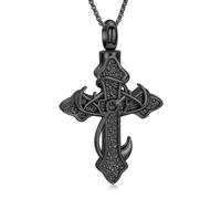 AIWENXI Cross Cremation Jewellery Fishhook Ash Necklaces for Men Women Celtic Monument Cremation Pendant Viking Pet Ash Memories Jewellery