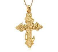 AIWENXI Cross Cremation Jewellery Fishhook Ash Necklaces for Men Women Celtic Monument Cremation Pendant Viking Pet Ash Memories Jewellery