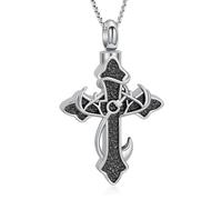 AIWENXI Cross Cremation Jewellery Fishhook Ash Necklaces for Men Women Celtic Monument Cremation Pendant Viking Pet Ash Memories Jewellery