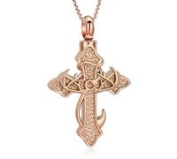 AIWENXI Cross Cremation Jewellery Fishhook Ash Necklaces for Men Women Celtic Monument Cremation Pendant Viking Pet Ash Memories Jewellery