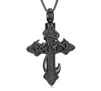 AIWENXI Cross Cremation Jewellery Fishhook Ash Necklaces for Men Women Celtic Monument Cremation Pendant Viking Pet Ash Memories Jewellery