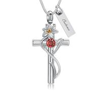 AIWENXI Cross Cremation Jewelry for Ashes Lily Urn Necklaces Stainless Steel Birthstone Memorial Urn Pendant for Pet/Human Keepsakes Jewelry for Men Women