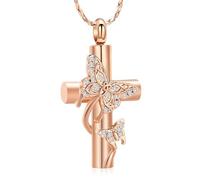 AIWENXI Cross Memoroial Cremation Jewelry Crystal Butterfly Urn Necklaces for Ashes Stainless Steel Pet Ash Keepsakes Pendant for Men Women