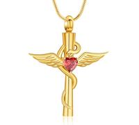 AIWENXI Cross Urn Necklaces for Ashes Snake Cremation Jewelry Stainless Steel Wing Memorial Ashes Holder Pet Keepsakes Necklaces for Men Women