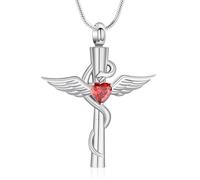 AIWENXI Cross Urn Necklaces for Ashes Snake Cremation Jewelry Stainless Steel Wing Memorial Ashes Holder Pet Keepsakes Necklaces for Men Women