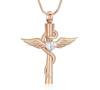 AIWENXI Cross Urn Necklaces for Ashes Snake Cremation Jewelry Stainless Steel Wing Memorial Ashes Holder Pet Keepsakes Necklaces for Men Women