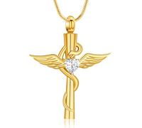 AIWENXI Cross Urn Necklaces for Ashes Snake Cremation Jewelry Stainless Steel Wing Memorial Ashes Holder Pet Keepsakes Necklaces for Men Women
