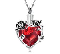 AIWENXI Crystal Cremation Jewellery Rose Flower Heart Urn Necklaces for Ashes for Women Memorial Human Ashes Pendant Keepsake Jewelry