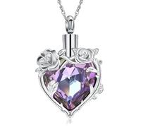 AIWENXI Crystal Cremation Jewellery Rose Flower Heart Urn Necklaces for Ashes for Women Memorial Human Ashes Pendant Keepsake Jewelry