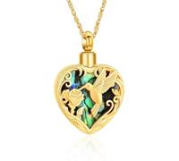 AIWENXI Heart Abalone Urn Necklaces for Ashes Hummingbird Cremation Memorial Ash Necklaces Stainless Steel Pet/Human Roseflower Keepsakes Jewelry for Men Women