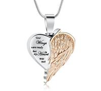 AIWENXI Heart Ash Necklace for Men Women Angel Wings Cremation Keepsake Urn Jewellery, Stainless Steel