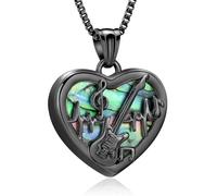 AIWENXI Heart Cremation Jewelry Music Guitar Urn Necklaces for Men Women Stainless Steel Music Note Cremation Memorial Ashes Pendant Keepsakes Jewelry