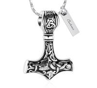 AIWENXI Mjolnir Thors Hammer Urn Necklace for Ashes for Men Celtic Nordic Viking Cremation Jewelry for Women Keepsake Memorial Ashes Pendant