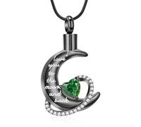 AIWENXI Moon Urn Necklaces for Ashes Heart Shape Green Crystal Cremation Memorial Jewelry Stainless Steel Keepsakes Pendant for Ashes Pendant for Women Men