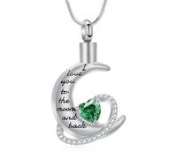 AIWENXI Moon Urn Necklaces for Ashes Heart Shape Green Crystal Cremation Memorial Jewelry Stainless Steel Keepsakes Pendant for Ashes Pendant for Women Men