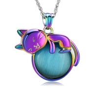 AIWENXI Moonstone Cat Cremation Jewelry for Ashes Pet Urn Necklaces for Men Women Lovely Cat Memorial Keepsakes Urn Pendant Necklaces Locket Jewelry