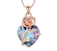 AIWENXI Rose Flower Cremation Jewellery Heart Shape Birthstone Urn Necklaces for Ashes Stainless Steel Keepsake Memorial Urn Human Ash Urn Pendant Jewellery for Men Women, Stainless Steel