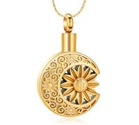 AIWENXI Sunflower Cremation Jewellery Moon Memorial Urn Necklaces for Ashes Stainless Steel Celtic Style Keepsakes Ash Pendant for Men Women