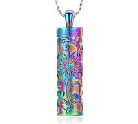 AIWENXI Sunflower Urn Necklace for Ashes Memorial Urn Cremation Jewellery Cylinder Bar Stainless Steel Human/Pet Ash Keepsake Lover Ash Holder Pendant for Men Women, Stainless Steel