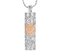 AIWENXI Sunflower Urn Necklace for Ashes Memorial Urn Cremation Jewellery Cylinder Bar Stainless Steel Human/Pet Ash Keepsake Lover Ash Holder Pendant for Men Women, Stainless Steel