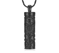 AIWENXI Sunflower Urn Necklace for Ashes Memorial Urn Cremation Jewellery Cylinder Bar Stainless Steel Human/Pet Ash Keepsake Lover Ash Holder Pendant for Men Women, Stainless Steel