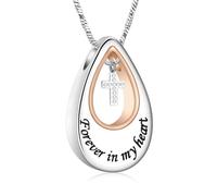 AIWENXI Teardrop Cremation Jewelry for Ashes Mini Cross Urn Necklaces for Women Men Stainless Steel Ashes Memorial Pendant Keepsakes Jewellry