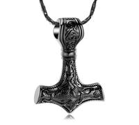 AIWENXI Thor's Hammer Cremation Jewellery Men Urn Necklace Women Celtic Knot Nordic Viking Memorial Human/Pet Ash Pendant Ash Necklace Lock Souvenir Jewellery, Stainless Steel