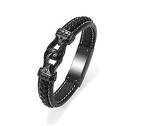 AIWENXI Urn Bracelet for Ashes PU Leather Braided Rope Cremation Jewelry Stainless Steel Memorial Keepsakes Urn Bangle Ashes Holder for Men Gifts (Black(24cm))
