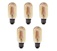 Aiwerttes 5PCS E27 LED Bulb 6W Equivalent 60W Incandescent T45 Vintage Edison Tubular Filament Light Bulbs Amber Glass Warm White 2700K Non-dimmable Light Lamp,600 LM