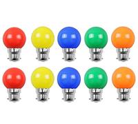 Aiwerttes Colored Bulbs 2W B22 G45 Lighting Bulbs,LED Coloured Golf Ball Bulb Lamp,Mixed Colours Red Yellow Blue Green Orange, Pack of 10