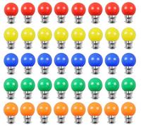 Aiwerttes Coloured LED Bulbs Golf Ball B22 2W G45,AC220V,Non-dimmable,for Outdoor Indoor String Wedding Party Bar Mood Ambiance Decor 40-Pack(Red,Yellow,Blue,Green,Orange)
