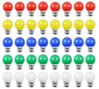 Aiwerttes Coloured LED Bulbs Golf Ball B22 2W G45,AC220V,Non-dimmable,for Outdoor Indoor String Wedding Party Bar Mood Ambiance Decor 40-Pack(Red,Yellow,Blue,Green,Warm White)