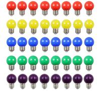 Aiwerttes Coloured LED Bulbs Golf Ball E27 2W G45,AC220V,Non-dimmable,for Outdoor Indoor String Wedding Party Bar Mood Ambiance Decor 40-Pack(Red,Yellow,Blue,Green,Violet)