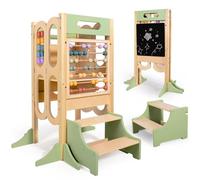 aiwo Step Stool for Kids, Learning Stool with 3 Adjustable Height, Standing Stool with Chalkboard & Activity Games