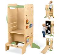 aiwo Step Stool for Kids, Learning Stool with 3 Adjustable Height, Standing Stool with Chalkboard & Bead Maze for 18M+
