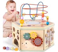 aiwo Wooden Activity Cube Baby Toys for 1 Year Old, Bead Maze Shape Sorter for Toddler, Montessori Educational Toys 1st Birthday Gift for Kids Age 12 Month+