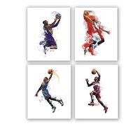 AIWU Basketball art canvas painting, basketball wall art prints suitable for boys bedroom (Set of 4, 8" X10 inch,Unframed)