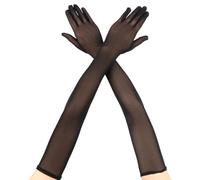 AIWXEEU 1 Pair Long Black Gloves, Black Lace Gloves, Mesh Tulle Super Glove, Opera Glove for Dance, Bridal, Wedding, Evening, Halloween Party
