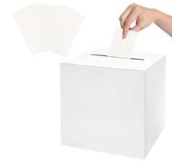 AIWXEEU Wedding Card Box, 22cm White Wedding Card Post Box, with 10 White Cards, Cardboard Ballot Suggestion Case, for Party and Weddings Reception
