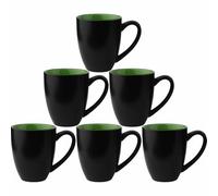 AiXception Black Coffee Mugs Set of 6 for Latte Cappuccino Hot Chocolate Dishwasher, Microwave Safe Stoneware Cups Set 12OZ(350ml) Green Inside