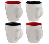 AiXception Ceramic Coffee Mugs Set of 4, 450ml, White with Orange Red Blue Interior, Microwave & Dishwasher Safe (Red Blue)