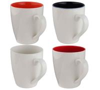 AiXception Ceramic Coffee Mugs Set of 4, 450ml, White with Orange Red Blue Interior, Microwave & Dishwasher Safe (White Orange Red Blue)