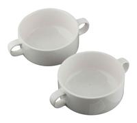 AiXception Ceramic French Onion Soup Bowls with Handles, Crocks Oven & Microwave Dishwasher Safe, Porcelain Stackable, 380ml, Set of 2, White