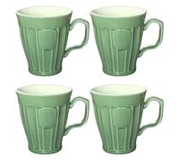 AiXception Geometric Line Relief Ceramic Mugs Set of 4, 320ml Stoneware Coffee Tea Cups, Yellow Red (Red)