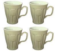 AiXception Geometric Line Relief Ceramic Mugs Set of 4, 320ml Stoneware Coffee Tea Cups, Yellow Red (Red)