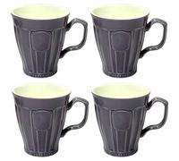 AiXception Geometric Line Relief Ceramic Mugs Set of 4, 320ml Stoneware Coffee Tea Cups, Yellow Red (Red)