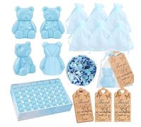 AIXIANG 50 Set Baby Shower Favors Soaps Handmade Blue Bear Soap Favors with Organza Bags + Thank You Tags + Confetti Baby Shower Gifts for Guests Prizes